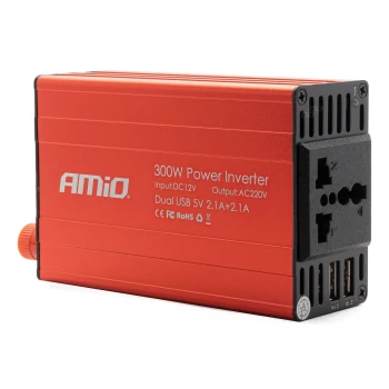 AMiO Měnič napětí 12V/220V 300W/600W 2xUSB PI03  | 02470