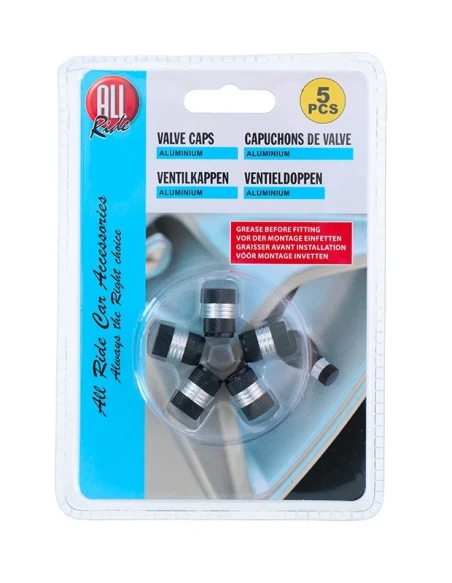 ALLRIDE Čepičky na ventilky černo-stříbrné, 5 ks 5800145