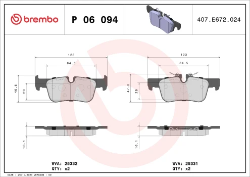 BREMBO Sada brzdových destiček, kotoučová brzda PRIME LINE  (P 06 094)