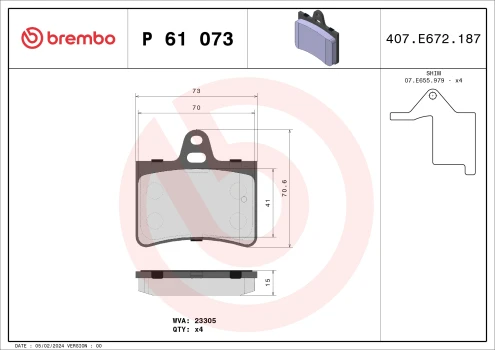 BREMBO Sada brzdových destiček, kotoučová brzda PRIME LINE  (P 61 073)