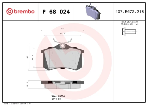 BREMBO Sada brzdových destiček, kotoučová brzda PRIME LINE  (P 68 024)