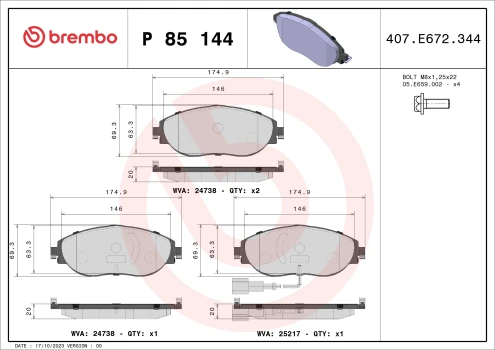 BREMBO Sada brzdových destiček, kotoučová brzda PRIME LINE  (P 85 144)
