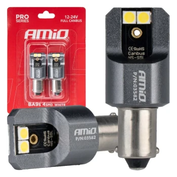 AMiO LED žárovky FULL CANBUS PRO T4W BA9S 4x3030 SMD bílé 12V 24V  | 03582