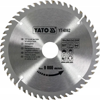 Pilový řezný kotouč na dřevo Yato YT-6062, 184 x 30 mm, 50 zubů