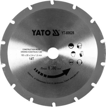 Yato řezný kotouč na dřevo s hřebíky 185/14T 20mm | YT-60628