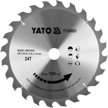 YATO Kotouč na dřevo TCT 235 x 25,4 mm 24z (pro YT-82153) YT-60685