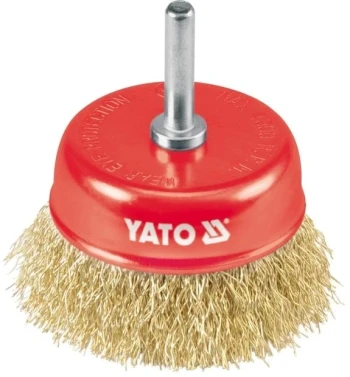 Kartáč drátěný čelní s nástavcem do vrtačky 75 mm pomosazený drát YT-4750