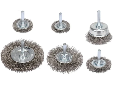Kartáče drátěné boční s nástavcem do vrtačky INOX sada 6 ks YT-47593