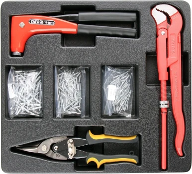 Vložka do zásuvky - kleště nýtovací, 3x sada nýtů, nůžky na plech, hasák 330mm YT-55478