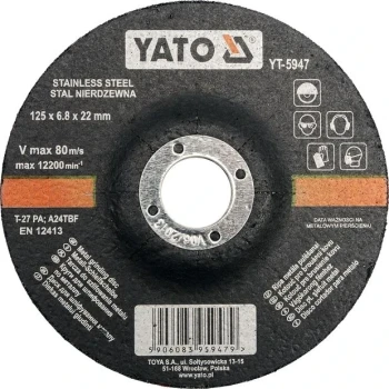 Kotouč brusný na kov 125 x 22 x 6,8 mm vypouklý INOX YT-5947