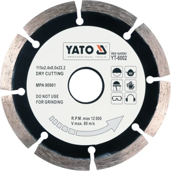 Kotouč řezný diamantový 115 x 22,2 x 2,1 mm YT-6002