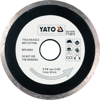 Kotouč řezný diamantový 115 x 22,2 x 2,1 mm hladký YT-6012