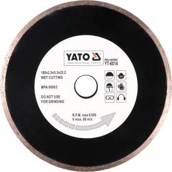 Kotouč řezný diamantový 180 x 22,2 x 2,5 mm hladký YT-6014