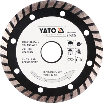 Kotouč řezný diamantový 115 x 22,2 x 2,4 mm turbo YT-6022