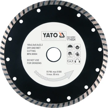 Kotouč řezný diamantový 180 x 22,2 x 2,8 mm turbo YT-6024