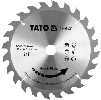 Kotouč na dřevo TCT 185 x 20 mm 24z (pro YT-82150, YT-82151, YT-82152) YT-60621