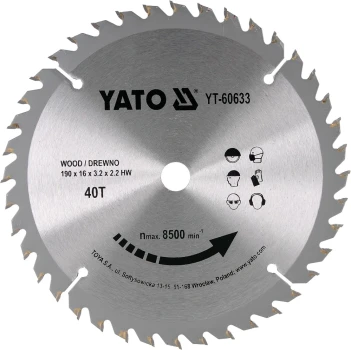 Kotouč na dřevo 190 x 16 mm 40z YT-60633