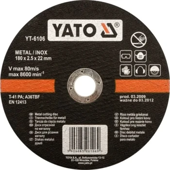 Kotouč řezný na kov 180 x 22 x 1,5 mm INOX YT-6105